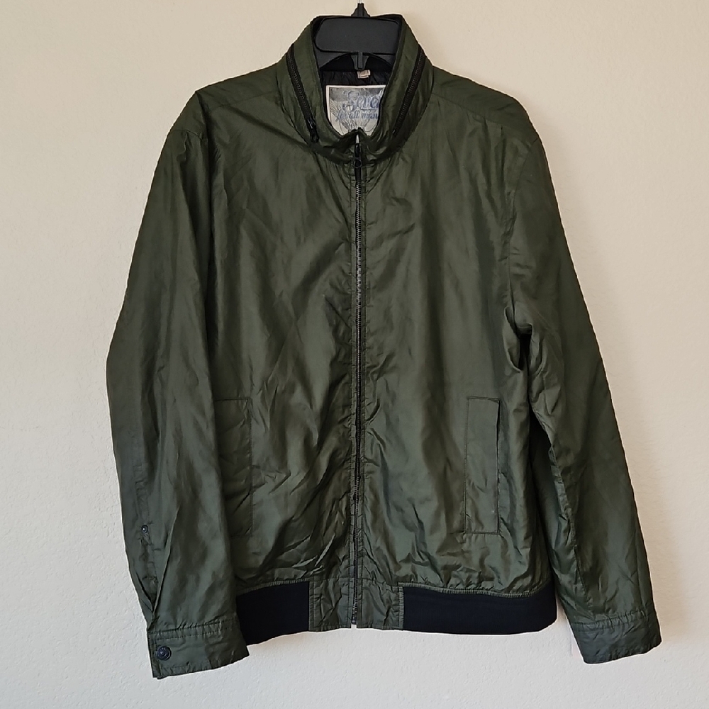 7 For All Mankind Military Green Lightweight Zip Bomber Jacket Large